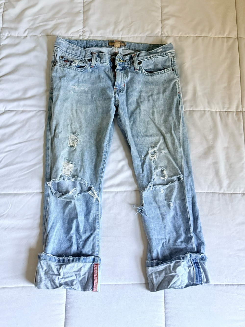 Abercrombie & Fitch Light Blue Distressed Boyfriend Jeans 6 Regular